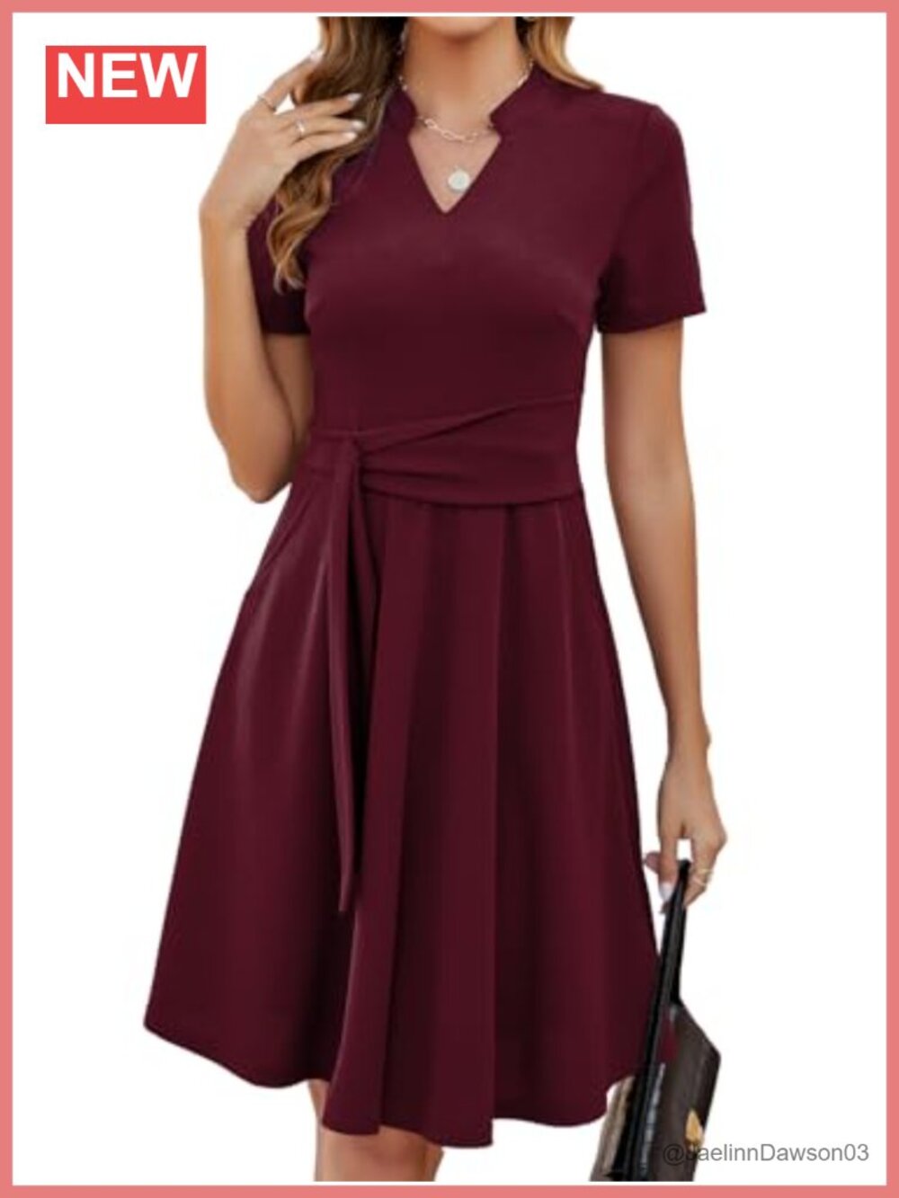 Womens Fit and Flare A Line V Neck Short Sleeve Business Casual Work Dress with